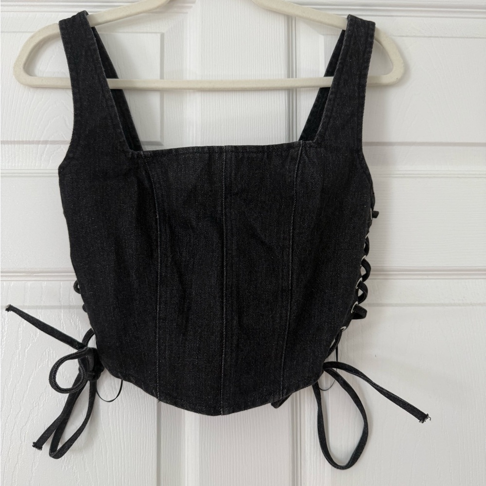 Black Denim Lace-Up Corset